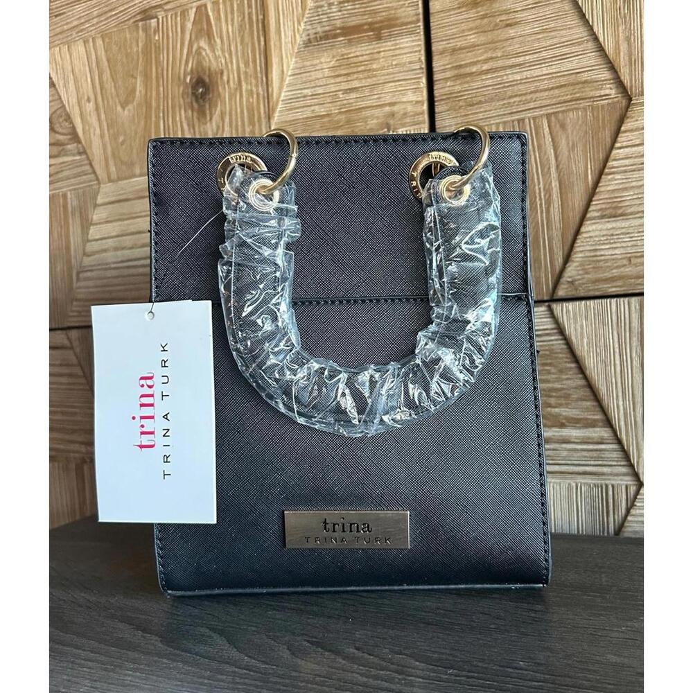 NWT Trina Turk Black Double Handle Crossbody Bag With Front Slip Pocket